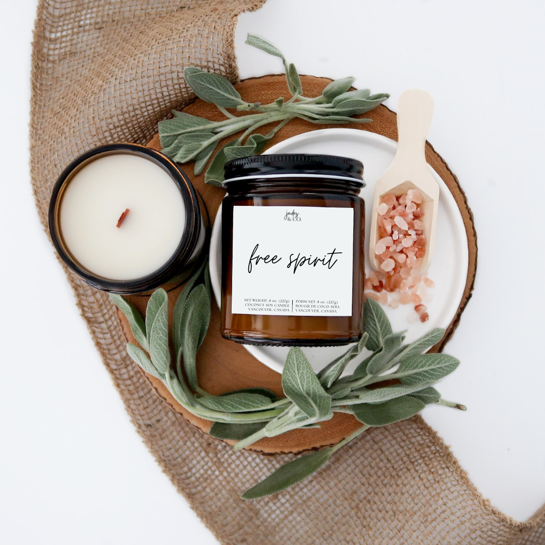 Free Spirit Coconut-Soy Candle with Wooden Wick.